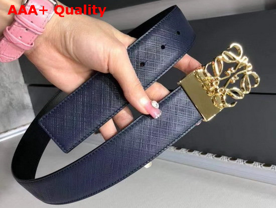 Loewe Anagram Buckle Reversible Belt 4cm Navy Blue and Black Calfskin Replica