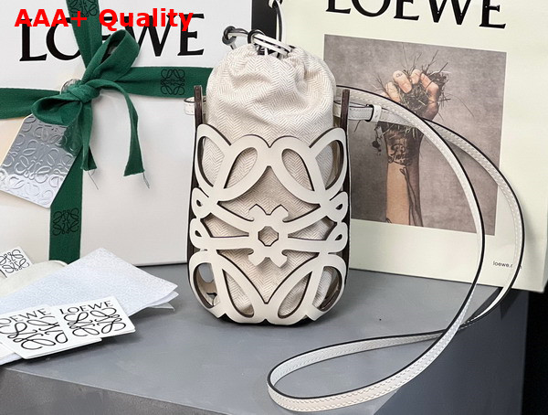 Loewe Anagram Cut Out Pocket in Classic Calfskin and Canvas White and Ecru Replica