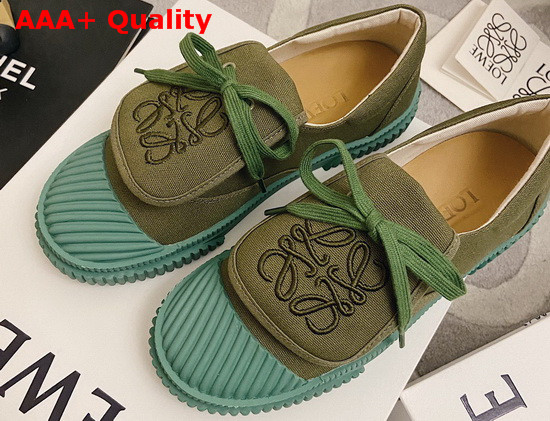 Loewe Anagram Flap Sneaker in Khaki Green Canvas Replica