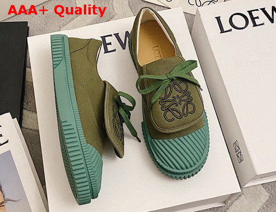 Loewe Anagram Flap Sneaker in Khaki Green Canvas Replica