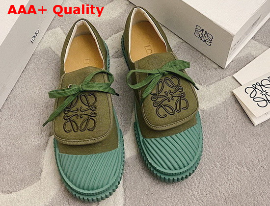 Loewe Anagram Flap Sneaker in Khaki Green Canvas Replica