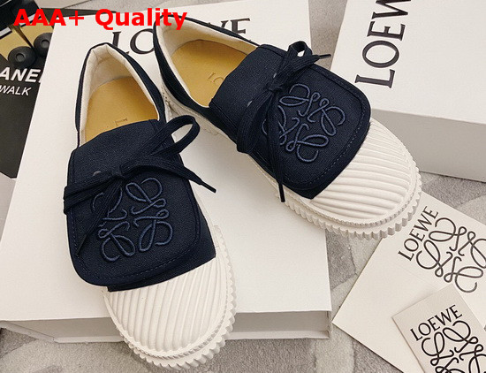 Loewe Anagram Flap Sneaker in Navy Blue Canvas Replica