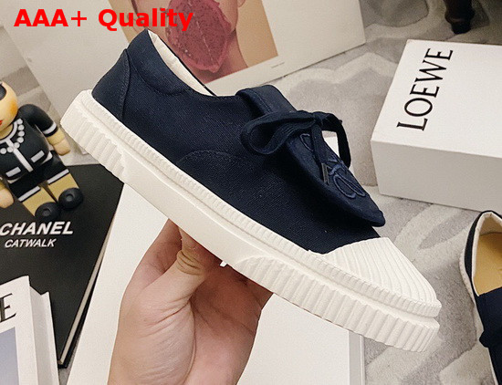 Loewe Anagram Flap Sneaker in Navy Blue Canvas Replica