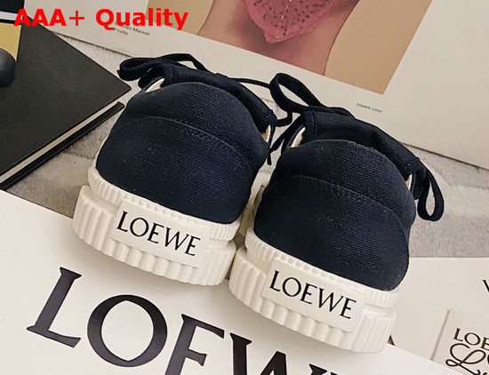 Loewe Anagram Flap Sneaker in Navy Blue Canvas Replica