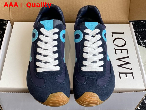 Loewe Ballet Runner 20 in Nylon and Calfskin Navy Blue and Turquoise Replica