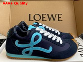Loewe Ballet Runner 20 in Nylon and Calfskin Navy Blue and Turquoise Replica