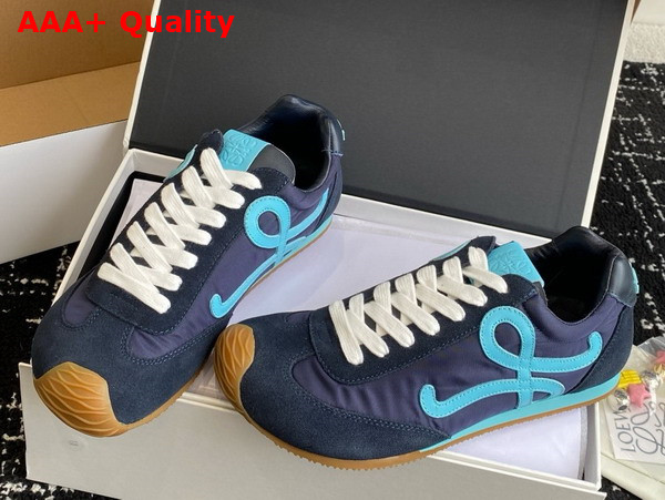 Loewe Ballet Runner 20 in Nylon and Calfskin Navy Blue and Turquoise Replica