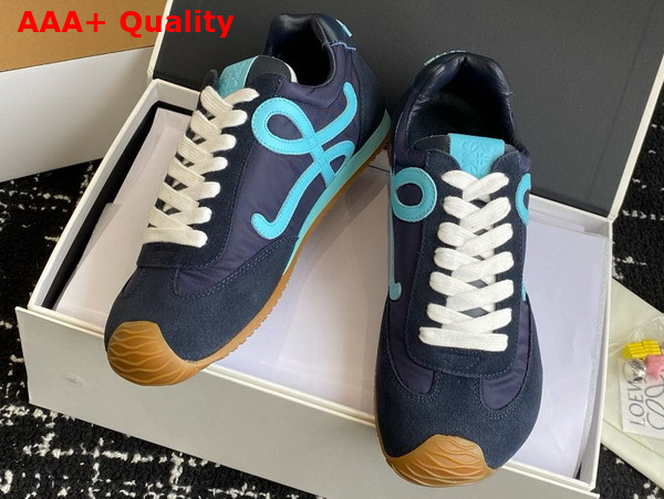Loewe Ballet Runner 20 in Nylon and Calfskin Navy Blue and Turquoise Replica