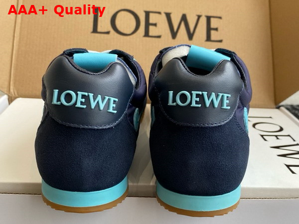 Loewe Ballet Runner 20 in Nylon and Calfskin Navy Blue and Turquoise Replica