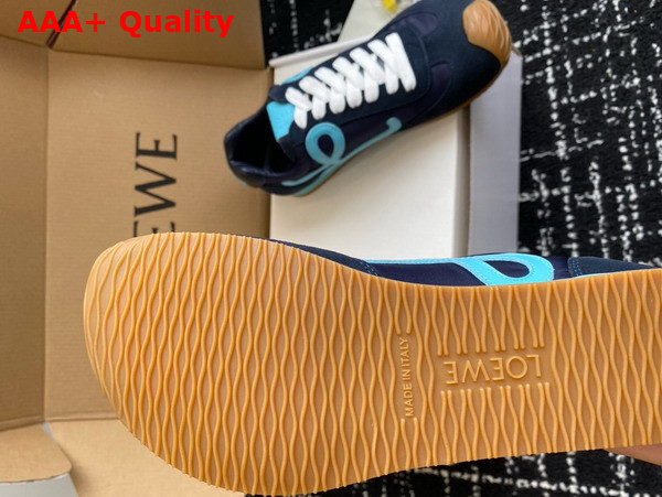 Loewe Ballet Runner 20 in Nylon and Calfskin Navy Blue and Turquoise Replica