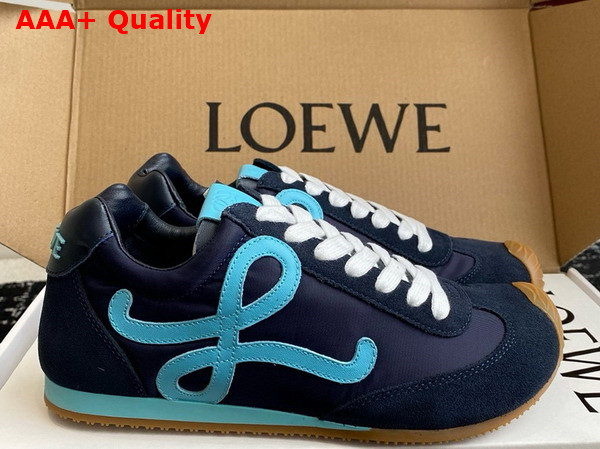 Loewe Ballet Runner 20 in Nylon and Calfskin Navy Blue and Turquoise Replica