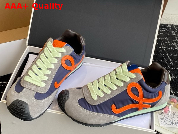 Loewe Ballet Runner 20 in Nylon and Calfskin Navy Orange and Turquoise Replica