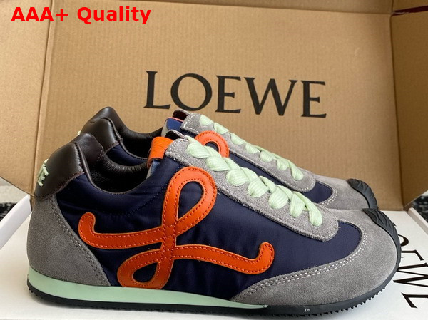 Loewe Ballet Runner 20 in Nylon and Calfskin Navy Orange and Turquoise Replica