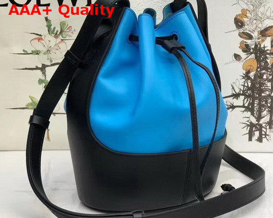 Loewe Balloon Small Bag in Topaz Blue Black Nappa Calf Leather Replica