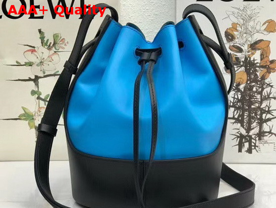 Loewe Balloon Small Bag in Topaz Blue Black Nappa Calf Leather Replica