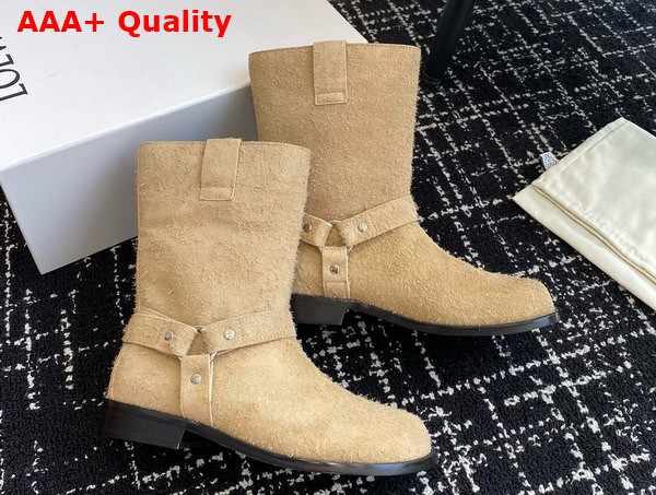 Loewe Campo Biker Boot in Oat Milk Brushed Suede Replica
