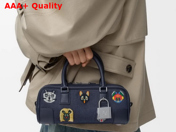 Loewe Cats Amazona 23 Cropped Bag in Blue Embroidered Denim Replica