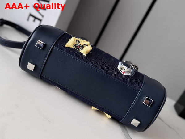 Loewe Cats Amazona 23 Cropped Bag in Blue Embroidered Denim Replica