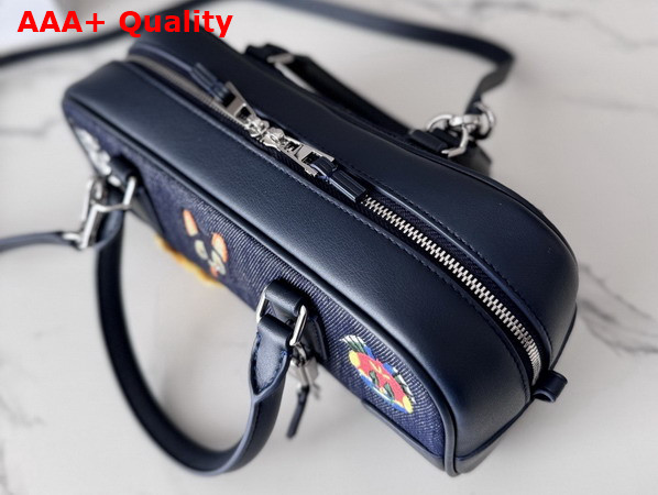 Loewe Cats Amazona 23 Cropped Bag in Blue Embroidered Denim Replica