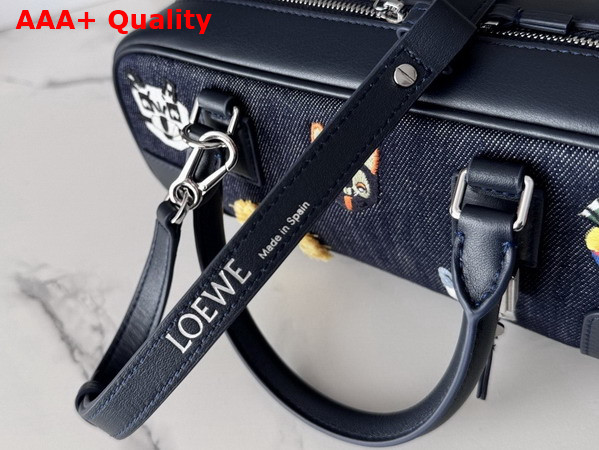 Loewe Cats Amazona 23 Cropped Bag in Blue Embroidered Denim Replica