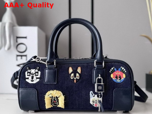 Loewe Cats Amazona 23 Cropped Bag in Blue Embroidered Denim Replica