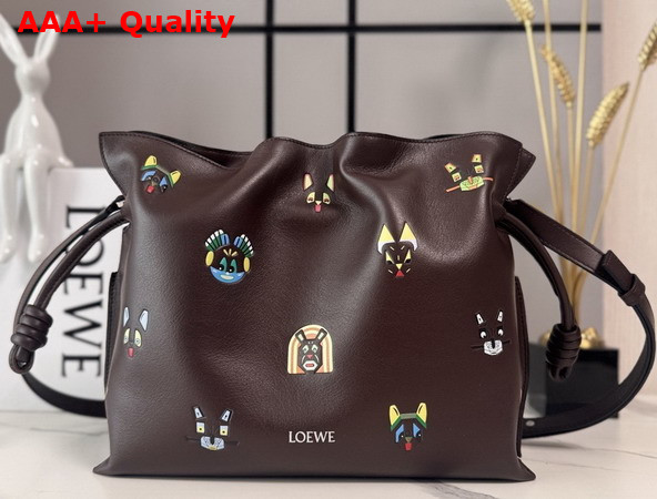 Loewe Cats Medium Flamenco Clutch in Chocolate Nappa Calfskin Replica