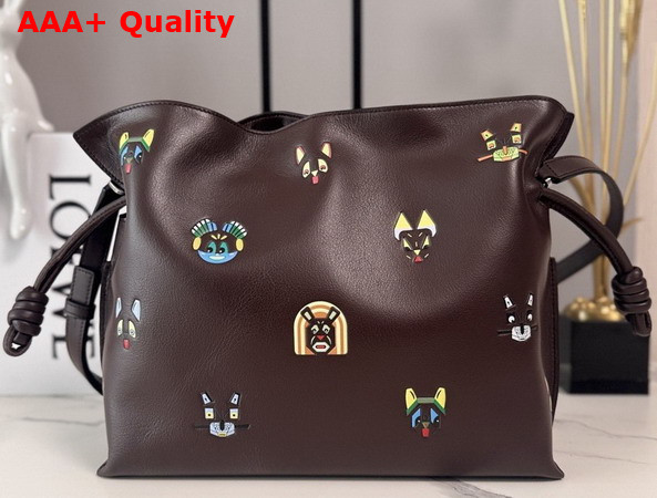 Loewe Cats Medium Flamenco Clutch in Chocolate Nappa Calfskin Replica