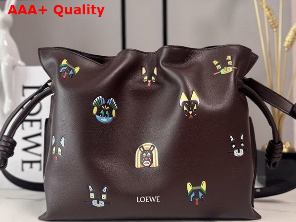 Loewe Cats Medium Flamenco Clutch in Chocolate Nappa Calfskin Replica