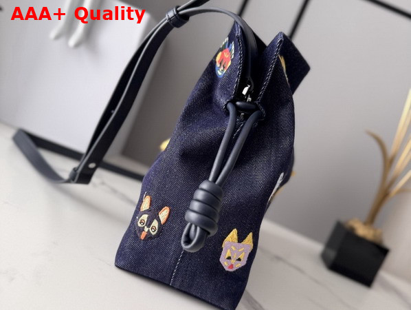 Loewe Cats Medium Flamenco Clutch in Embroidered Denim Blue Replica