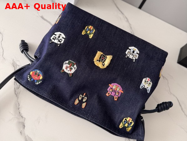 Loewe Cats Medium Flamenco Clutch in Embroidered Denim Blue Replica