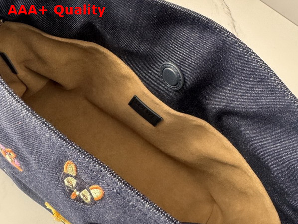 Loewe Cats Medium Flamenco Clutch in Embroidered Denim Blue Replica