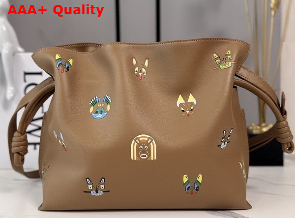 Loewe Cats Medium Flamenco Clutch in Mocha Nappa Calfskin Replica