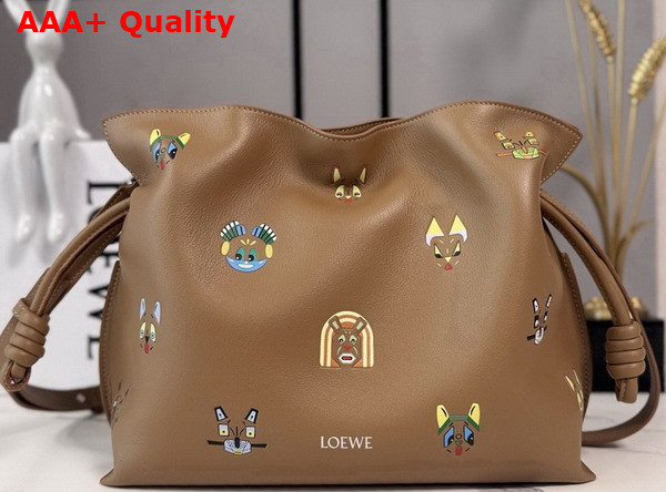 Loewe Cats Medium Flamenco Clutch in Mocha Nappa Calfskin Replica