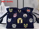 Loewe Cats Mini Flamenco Clutch in Blue Embroidered Denim Replica