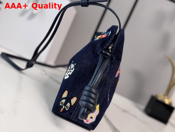 Loewe Cats Mini Flamenco Clutch in Blue Embroidered Denim Replica