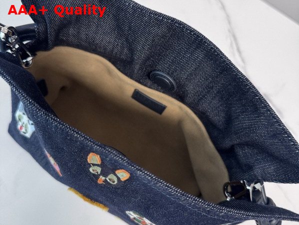 Loewe Cats Mini Flamenco Clutch in Blue Embroidered Denim Replica