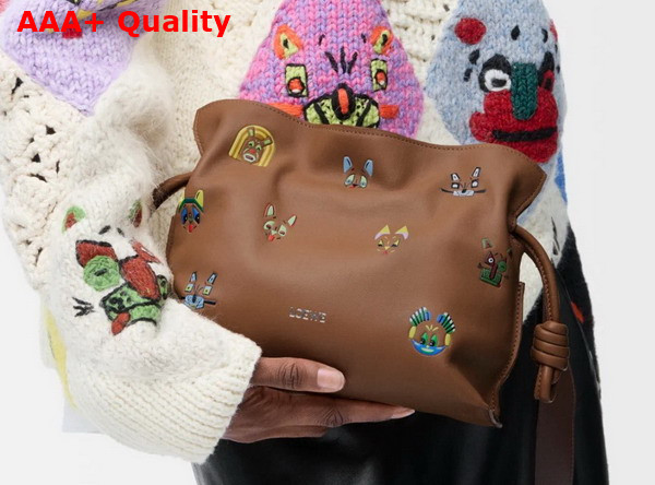 Loewe Cats Mini Flamenco Clutch in Nappa Calfskin Mocha Replica