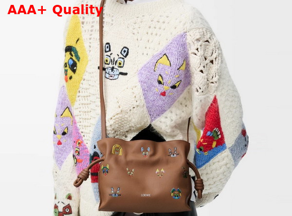 Loewe Cats Mini Flamenco Clutch in Nappa Calfskin Mocha Replica