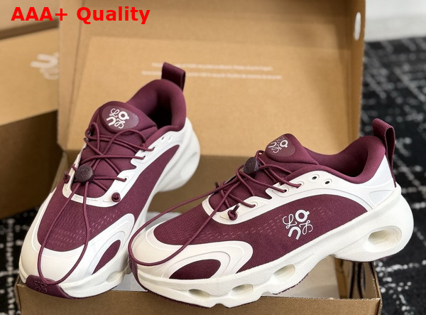 Loewe Cloudsolo Sneaker in Burgundy and Eggshell Recycled Polyester Replica