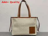 Loewe Cushion Tote in Anagram Jacquard and Calfskin Ecru Tan Replica