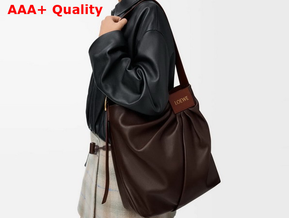 Loewe Draped Tote in Dark Chestnut Mellow Nappa Lambskin Replica