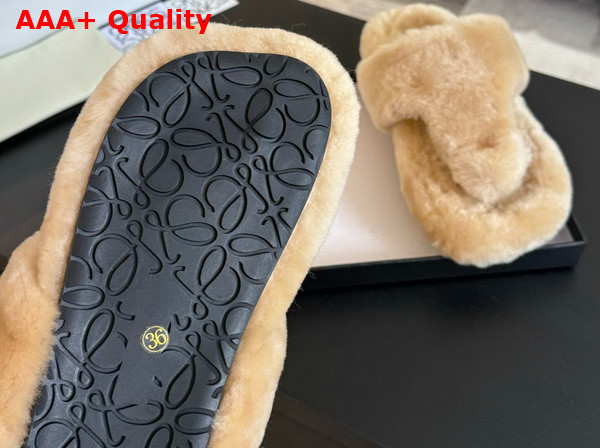 Loewe Ease Toe Post Sandals in Camel Brown Shearling Replica