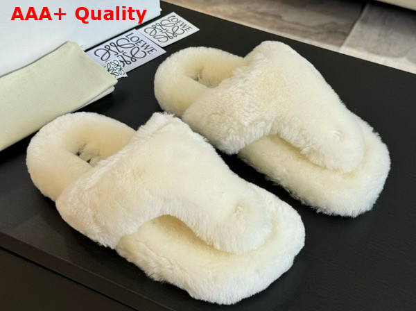 Loewe Ease Toe Post Sandals in Ecru Shearling Replica