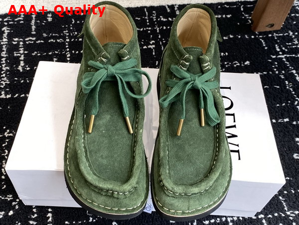 Loewe Faro Lace Up Boot in Sage Suede Calfskin Replica