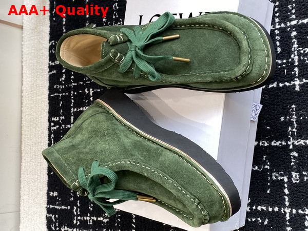 Loewe Faro Lace Up Boot in Sage Suede Calfskin Replica