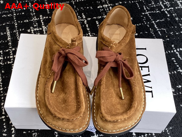 Loewe Faro Lace Up in Suede Calfskin Brown Replica