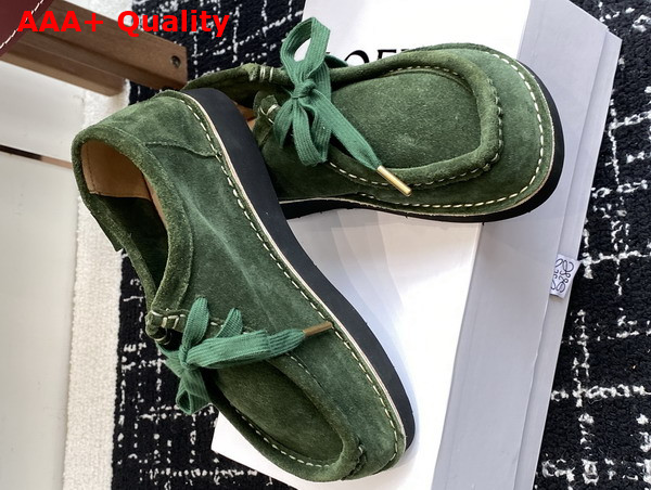 Loewe Faro Lace Up in Suede Calfskin Sage Replica