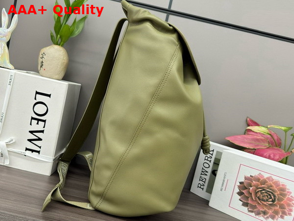 Loewe Flamenco Backpack in Shiny Supple Calfskin Olive Replica