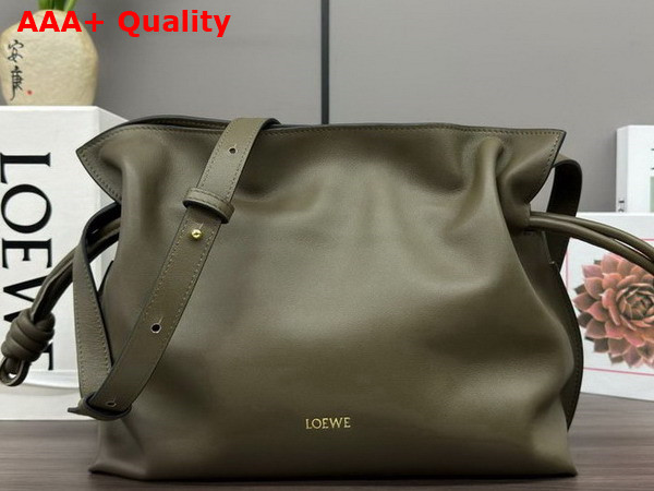 Loewe Flamenco Clutch in Dark Khaki Green Nappa Calfskin Replica