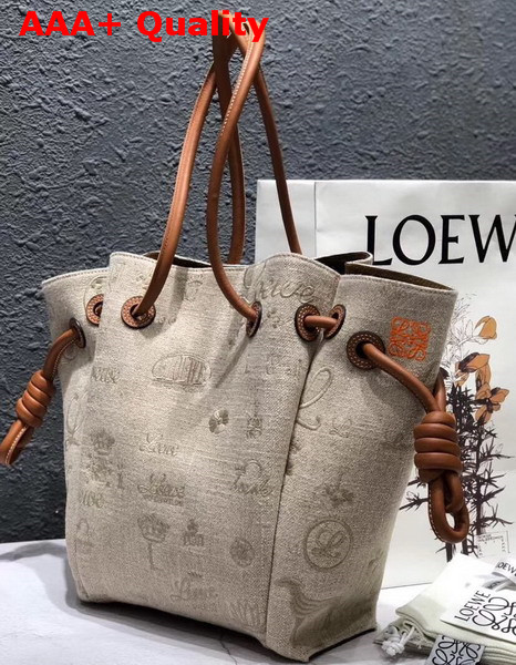 Loewe Flamenco Knot Tote Logos Bag Natural Linen and Tan Classic Calf Replica